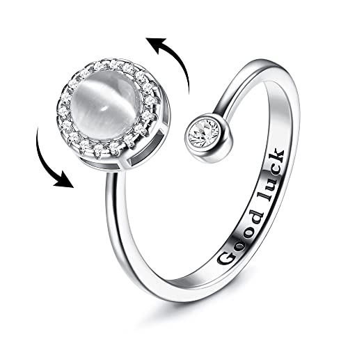Finrezio Bague Anti Stress Argent Sterling 925 pour Femme Bague Spinner d'Anxiete Bague Fidget Réglables Ouverts Soulageant Stress Bague Fleur Lune Étoile Fidget Bijoux Cadeau