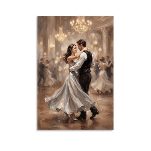 Póster de pareja bailando vals de salón en pintura al óleo romántica de 40x60 cm