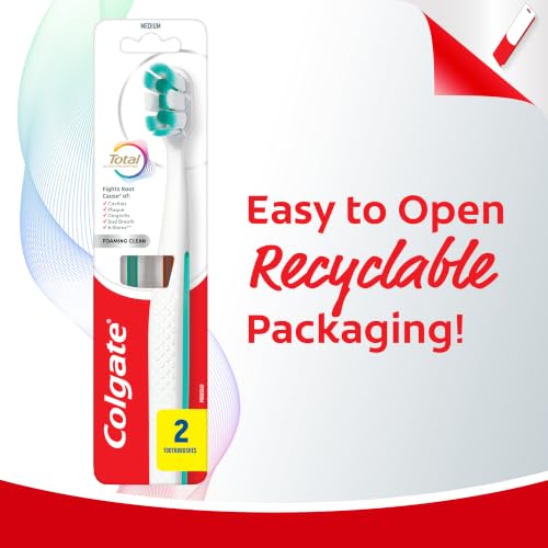 Colgate Total Foaming Clean Medium Toothbrush, White, 2 Pack - image 9