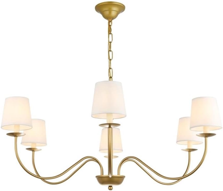 Eclipse 6-Light Metal & Fabric Chandelier in Brass/White