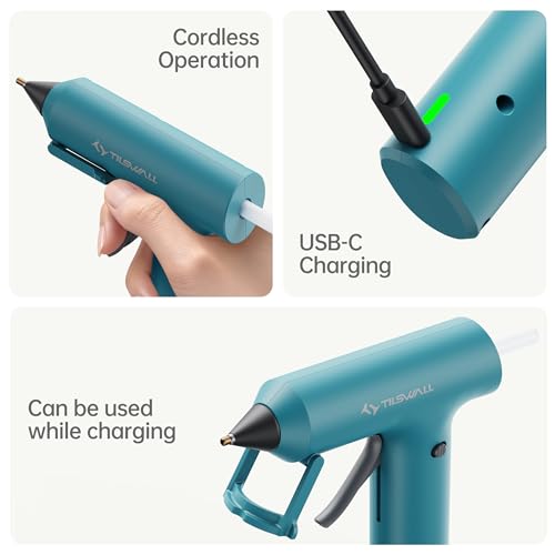 Cordless Hot Glue Gun with 20 Glue Sticks, 90s Fast Heating Mini Glue Gun with Smart Power-Off and Leak-Proof Nozzle, Type-C Rechargeable Adhesive Tool for DIY Crafts, Home Repairs and Decorations - Image 3