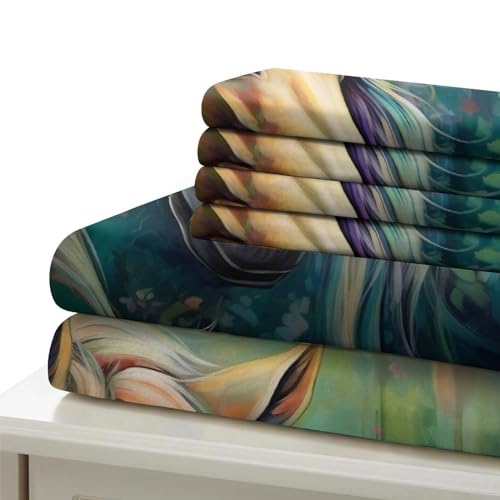 Housse de couette fleurs et chevaux parure de lit 3D pour s'endormir avec passion