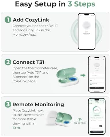 Momcozy Wearable Smart Baby Thermometer with CozyLink Signal Booster Set, Long-Range Real-time Temperature Monitoring，Temperature Trends, High/Low Alerts, Stable Remote Monitoring — view 6