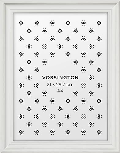 Vossington Decorative A4 Frame - White Frame Color - Ornate & Vintage Picture Frame Design - Fits 1 Photo, Certificate, or Art Print (A4 21 x 29.7 cm or Approx. 12 x 8 Inches)