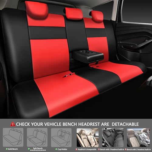 Image of CAR PASS Leather Seat Covers Full Set Universal Water Resistant 3D Foam Back Support, Luxury Comfort Automotive 5 Seat Covers All Season Fit for SUV,Sedan,Van, Airbag Compatible Elegance (Black Red)