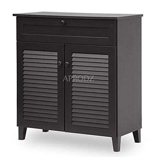 Image of APRODZ Mango Wood Nusa Shoe Cabinet for Home | Shoe Rack Organiser | Walnut Finish