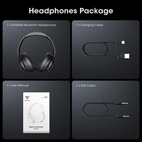 DOQAUS [Ulepszony] Słuchawki Bezprzewodowe Bluetooth V5.3, czas Odtwarzania 90 Godziny Słuchawki Wokółuszne z pałąkiem na głowę z trybami 3 EQ,Słuchawki z Mikrofonem do Komórkowych/Xiaomi/TV/PC-Czarny