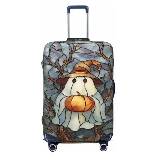 Witch Hat Ghost Pumpkin Stained Glass Elastic Travel Luggage Covers Dustproof Scratch-Resistant Suitcase Protector Fit 22-24 Inch