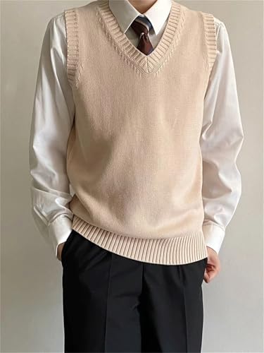 Men's Solid Color Knitted Pullover Sweater Sleeveless V-Neck Business Casual Tops Waistcoat4