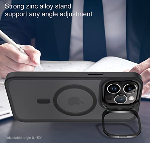 Chitri Camera Kickstand Magnetic Case,Compatible With Iphone 14 Pro Max Case With Ring Stand,[Compatible With Magsafe] [Military Grade Drop Tested] Shockproof Translucent Matte Protection Case (Black) #TOP2