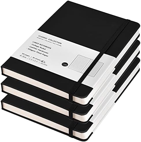 SAYAYA 3 Pack Notebooks Journals, Traditional Dominated Pocket book, 100Gsm Thick Paper Lined Journal, Hardcover Pocket book for Workplace Dwelling Faculty Enterprise, 5.5×8.3 Inch (Black)