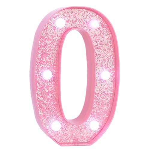 Image of Pink Light Up Marquee Numbers, Glitter LED Number Lights Signs Battery Operated for Girls Pink Birthday Party Table Decorations, 2026 Graduation Decor, 8 Inch Number 0 with Cool White Lights
