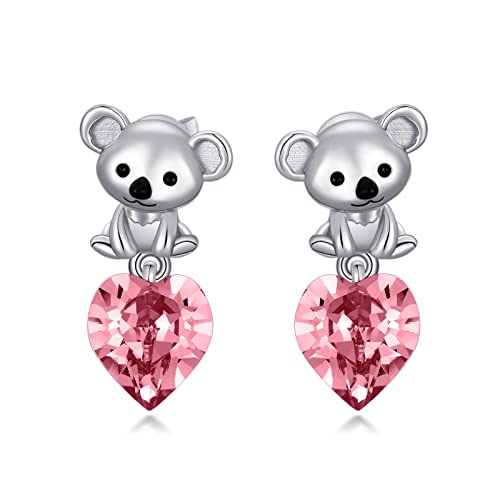 Flpruy Koala Ohrringe 925 Sterling Silber Damen Mädchen Kinder Ohrstecker,Rosa Herz Ohrstecker mit Kristalle aus Österreich Tier Schmuck Geschenke Frauen Tochter Cover