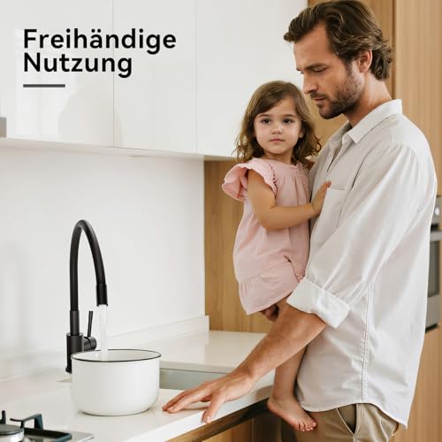 CECIPA Küchenarmatur Flexibel 360° Drehbar, Spülarmaturen Küche Hochdruck, Schwarze Küchenarmaturen, Küchenwasserhahn Edelstahl, Armatur Küche für Spüle, Mischbatterie Einhebel - SOFETIY SERIE