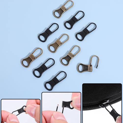 10 Pcs Zipper Pull Replacement Handle Small Zippers Detachable Clothing Zipper Hole Head Handle Fixer Tab Repair for Jacket Pants Coat Shoes Suitcase (2 Color)