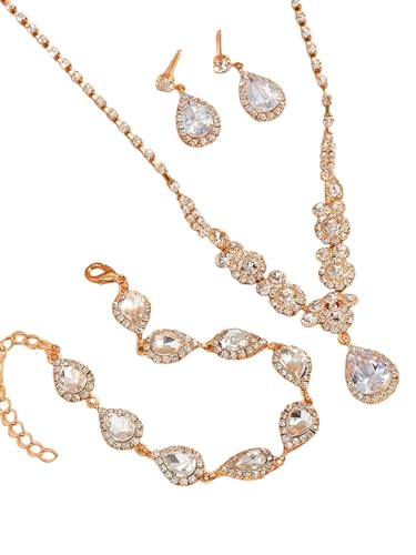 Juego de collares de circonita de corte brillante con pendientes refinados para alta costura