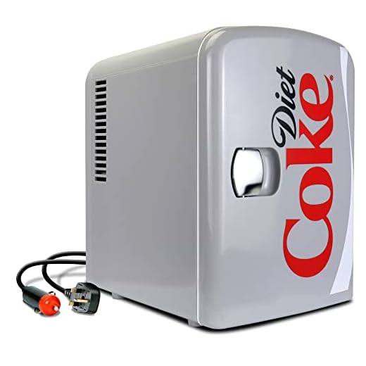 Coca Cola Diet Coke Mini Geladeira para Quartos 4L Pequena 6 Latas Tampo de Mesa Silencioso Mini Geladeira para Cuidados com a Pele Escritório Alimentos Bebidas Crianças Casa Carro e Viagens 12V