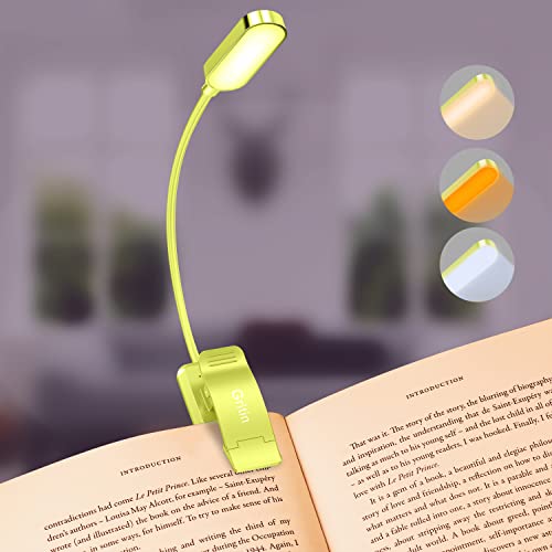 Gritin Leselampe Buch Klemme, USB C Wiederaufladbare Buchlampe mit 16 LEDs, 3 Farbtemperatur Modi (Weiß/Bernstein/Gemischt), Stufenlose Helligkeit Klemmlampe für Nachtlesen ins Bett - Smaragdgrün