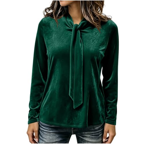 Velvet Tops for Women Bow Tie Neck Fit Long Sleeve Dressy Velour Blouse - image 1