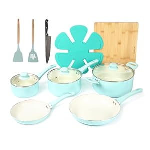 Kitchen Nonstick Induction Cookware Sets – 15 Piece pressed Aluminum Pots and Frying Sauce Pans Set with BAKELITE Handles and Glass Lids, PFAS-Free