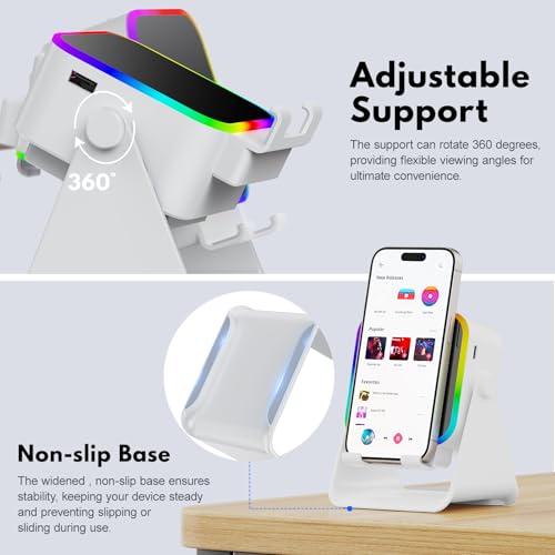 Wireless Induction Speaker - 5 in1 Bluetooth Speaker Phone Stand with Colorful Ambient Light 360° Rotation Compatible with iPhone Android iPad Samsung Galaxy- Unique Birthday Gift for Men Women Adults — view 6