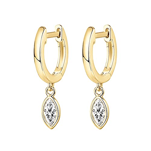 Pavoi 20C-E40-MARQ-Y 14K Yellow Gold Plated S925 Sterling Silver Post Drop/Dangle Huggie Earrings For Women | Dainty Marquise Earrings thumb #2