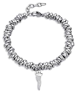 Dada Gioielli - Armband Damen Edelstahl mit Verflochtenen Ringen - Schmuck Silber Verstellbar - Glücksbringer Anhänger Chili-Horn