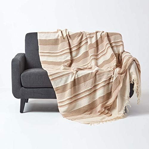 HOMESCAPES Terracotta Orange Throw Morocco Cotton Textured Stripe Throw 150 x 200 cm Bedspread Sofa Throw Handmade Suitable for Armchairs and 2 Seater Sofa or Single and Double Beds Machine Washable