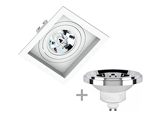 Spot de Embutir AR111 Recuado Quadrado + Lamp - Branco - Branco Quente