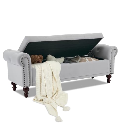 SOFTHION 58.1" Storage Bench Upholstered Velvet End of Bedroom Bed