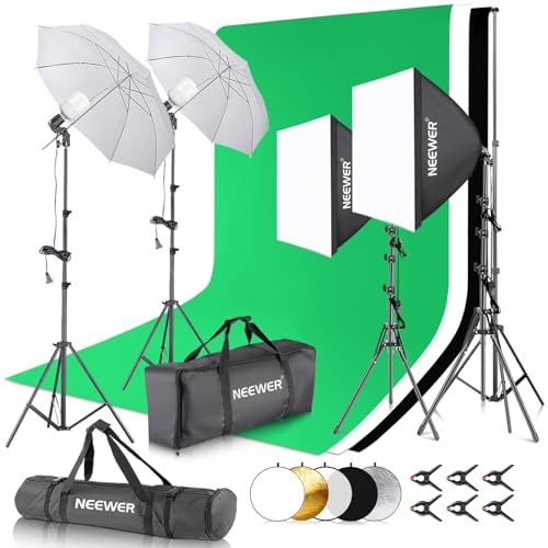 NEEWER Photography Lighting Kit with Backdrops,8.5x10ft Backdrop Stands,5700K 800W Equivalent 24W LED Umbrella Softbox Continuous Lighting,60cm Light Reflector, Photo Studio Equipment for Video Shoot by NEEWER - Used condition - CA$199.73