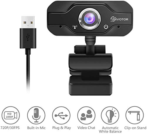 HD Webcam, EIVOTOR PC Webcam 720P USB Mini Computer Camera Built-in Mic, Flexible Rotatable Clip, for Laptops and Desktop, Black