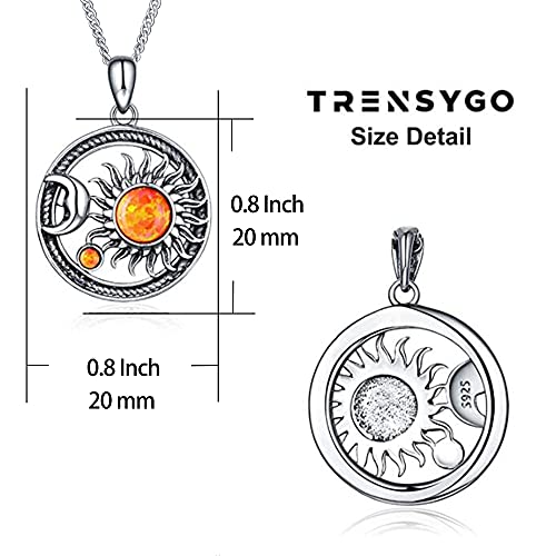 925 Sterling Silver Orange Fire Opal Sun Moon Pendant Necklace For Women Men Boys Wiccan Vintage Cosmic Celestial Hippie Statement Gothic Yin Yang Protection Witchy Jewelry Sister Wife Daughter Girlfriend Mom Grandma Valentine Birthday Gifts #TOP1