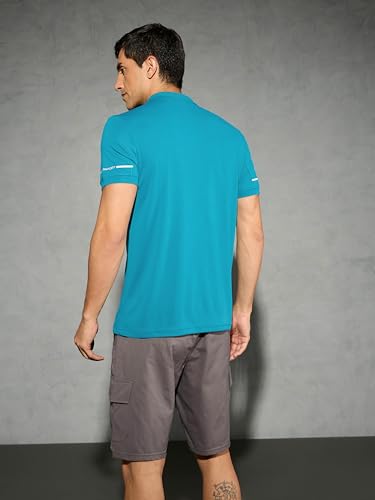 Image of TECHNOSPORT Men's Solid Slim Fit Polo Collar T-Shirt TECHNOCOOL+ Half Sleeve Button Polyester for Gym Running Workout UPF50+ Anti Odour