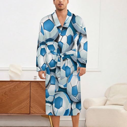 Soccer in Argentina Flag Pattern Soft Robe Long Sleeve Bathrobes V Neck Sleepwear Spa Robes with Belt Men Woman2
