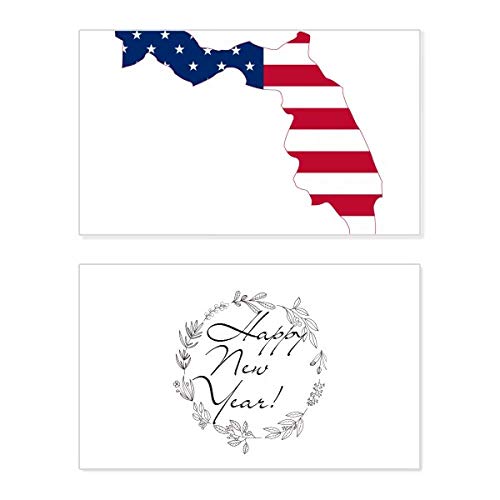 Tarjeta conmemorativa de Año Nuevo con mapa de estrellas de Florida y bandera premium
