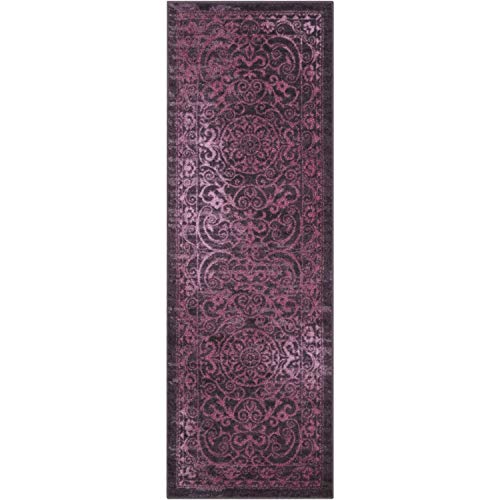 Maples Rugs Pelham Transitional Runner Rug - Made in USA - Washable, Non Slip, Indoor Carpet for Hallway, Kitchen, and Laundry Room, 2' x 6', Wineberry