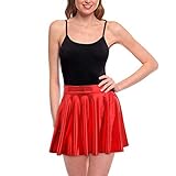 Faldas Mujer Cortas Plisada Roja Metalizada Brillante [Falda Skater Patinaje]【Talla S】 Multifunción Disfraz Baile