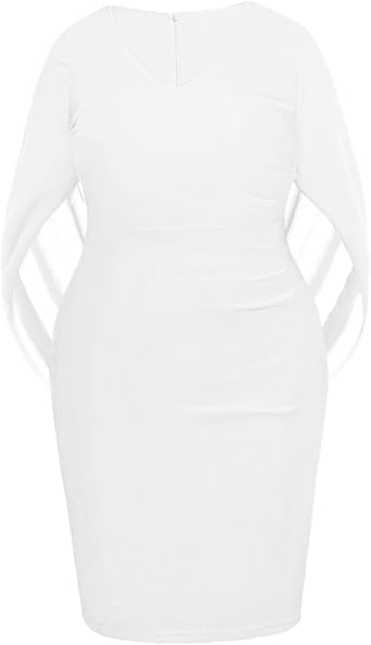 Talisea Plus Size Wedding Guest Dress - Women Chiffon Cape Semi Formal Cocktail Party Bodycon Dresses