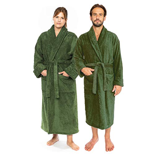 Classic Turkish Towels - Luxury Terry Cloth Robe For Men And Women, 100% Turkish Cotton, Soft And Plush, Long Unisex Bathrobe - Green (Small) #TOP2