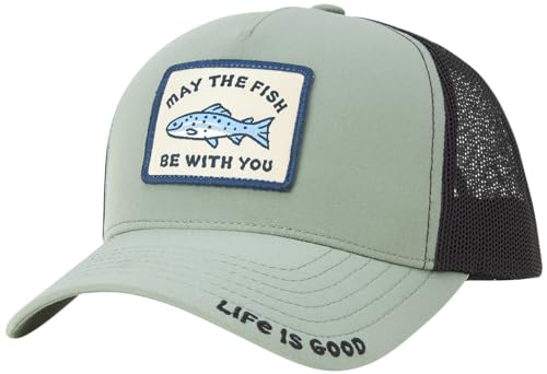 Life is Good Mens Trucker Hat - Mesh-Back Logo Patch Adjustable Baseball Cap Spruce Fog