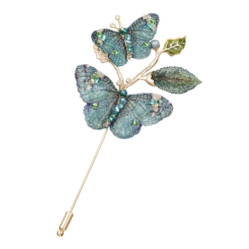 Image of Handmade Embroidery Flower Brooch Pins for Women, SHE'S FREE STYLE JUST FOR YOU Luxury Gradient Stitching Floral Brooch Pins with Crystal stamen, Enamel Metal Butterfly with Green Leaves, Hand Dripping Oil Jewelry pins