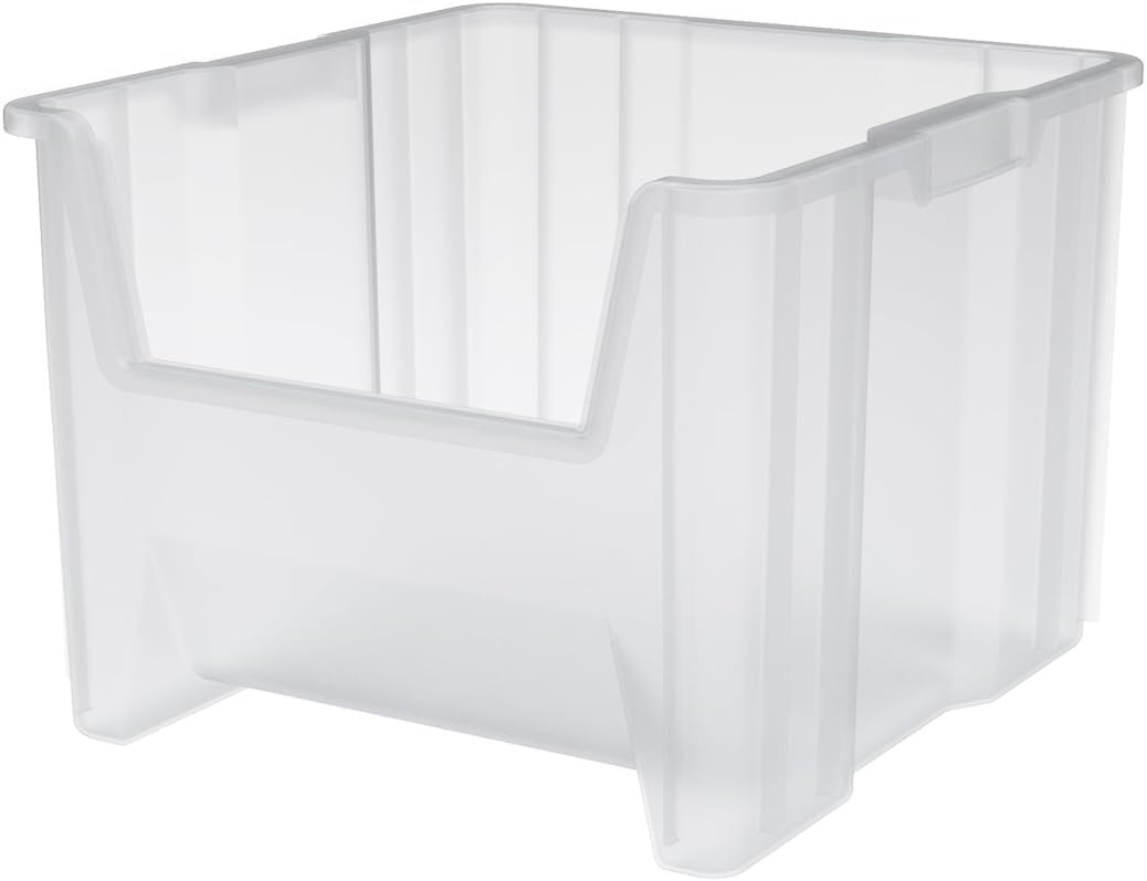 Akro-Mils Clear Plastic Bin, 17.5" L x 16.5" W x 12.5" H, 75 lb Capacity, Stackable, Made in USA