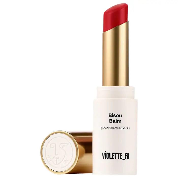 VIOLETE - Balm Sheer Matte Lipstick - Hydrating, Buildable Sheer Color with Soft Matte Finish, Comfortable Wear, Vegan & Cruelty-Free - Color: Amour Fou - (Cool Crimson Red)
