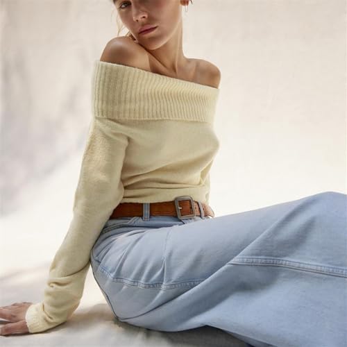 Image of Women Off The Shoulder Sweater Y2k Long Sleeve Boat Neck Knit Cropped Pullover Tops Fall Trendy Going Out Streetwear