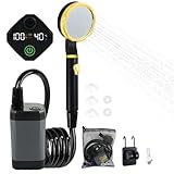 ポータブルシャワー USB充電式 7800mAh 電動シャワー 簡易シャワー アウトドアシャワー デジタル画面表示 水流量無段階調節 2Mホース & 収納袋付き シャワー ポンプ 海水浴 水遣り 洗車 防災 旅行 キャンプ