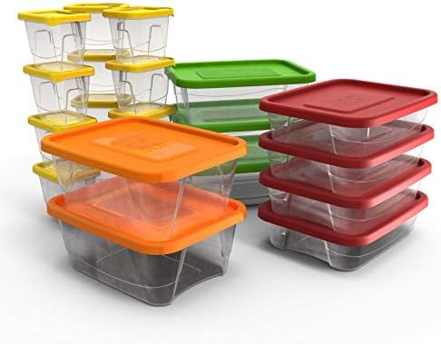 DENZUS 42 Piece Stackable BPA Free Plastic Food Storage Lunch Containers and Lids Set with 4 Sizes, Microwave, Dishwasher, and Freezer Safe (Lid Colors May Vary)
