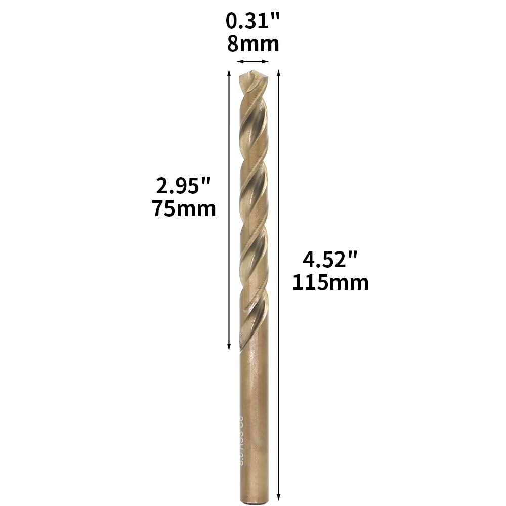 Juego de brocas de cobalto M35, 8 mm, 10 piezas, para metales duros como acero inoxidable, hierro fundido, excepcional resistencia al calor, métrico 5% cobalto grado M35 HSS-CO, diseño de vástago