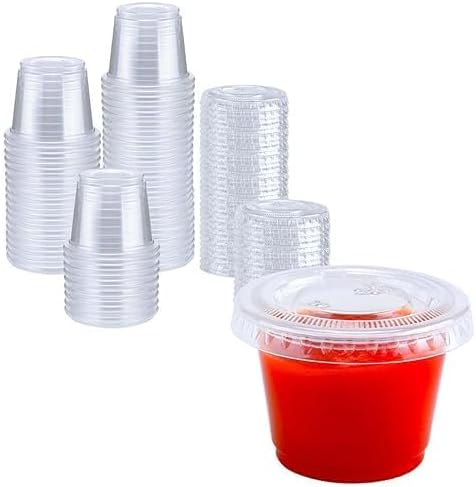 TashiBox 400 juegos de tazas de 1 onza con tapas, vasos de plástico desechables para salsa, control de porciones, aderezo para ensaladas y