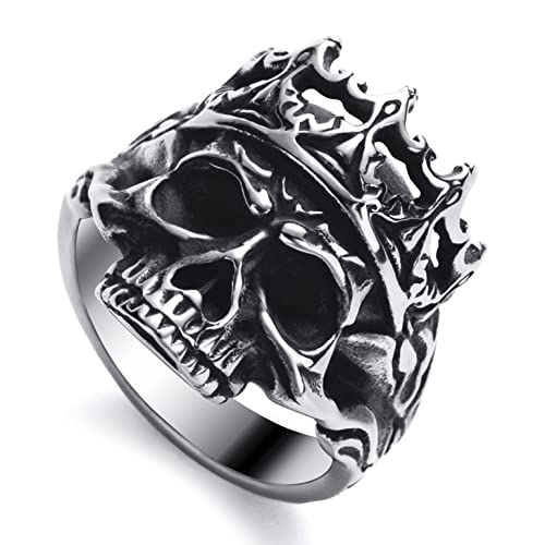 Bague skull pour homme en acier inoxydable style punk gothique